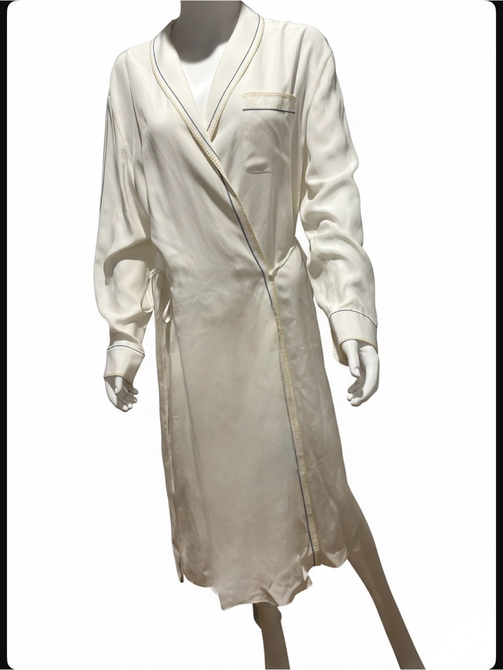 rag & bone Cream Wrap Maxi Dress with Contrast Piping